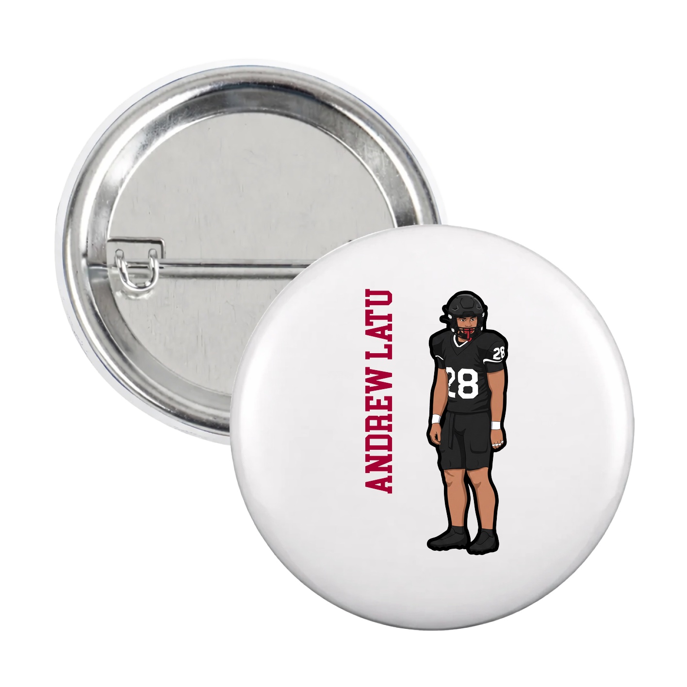 Game Day Button — Name Vertical in White