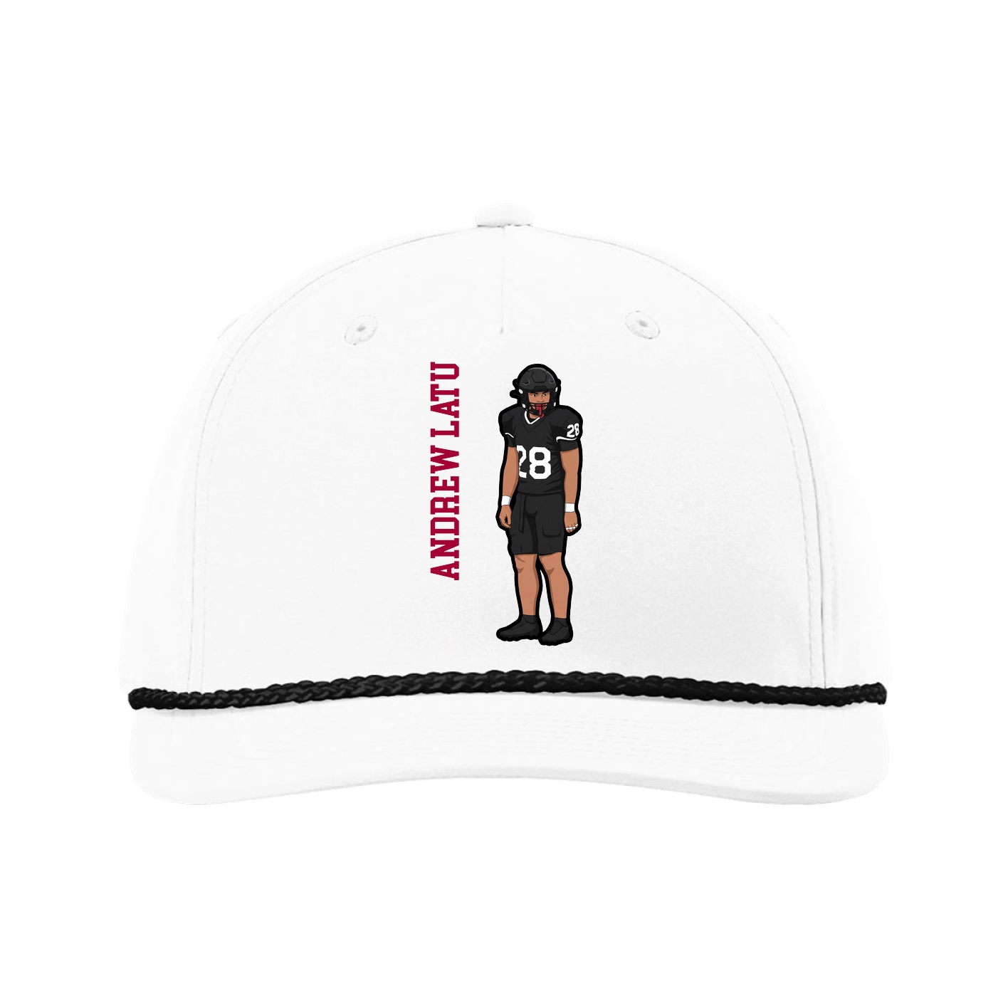 Five-Panel Classic Rope Cap — Name Vertical in White