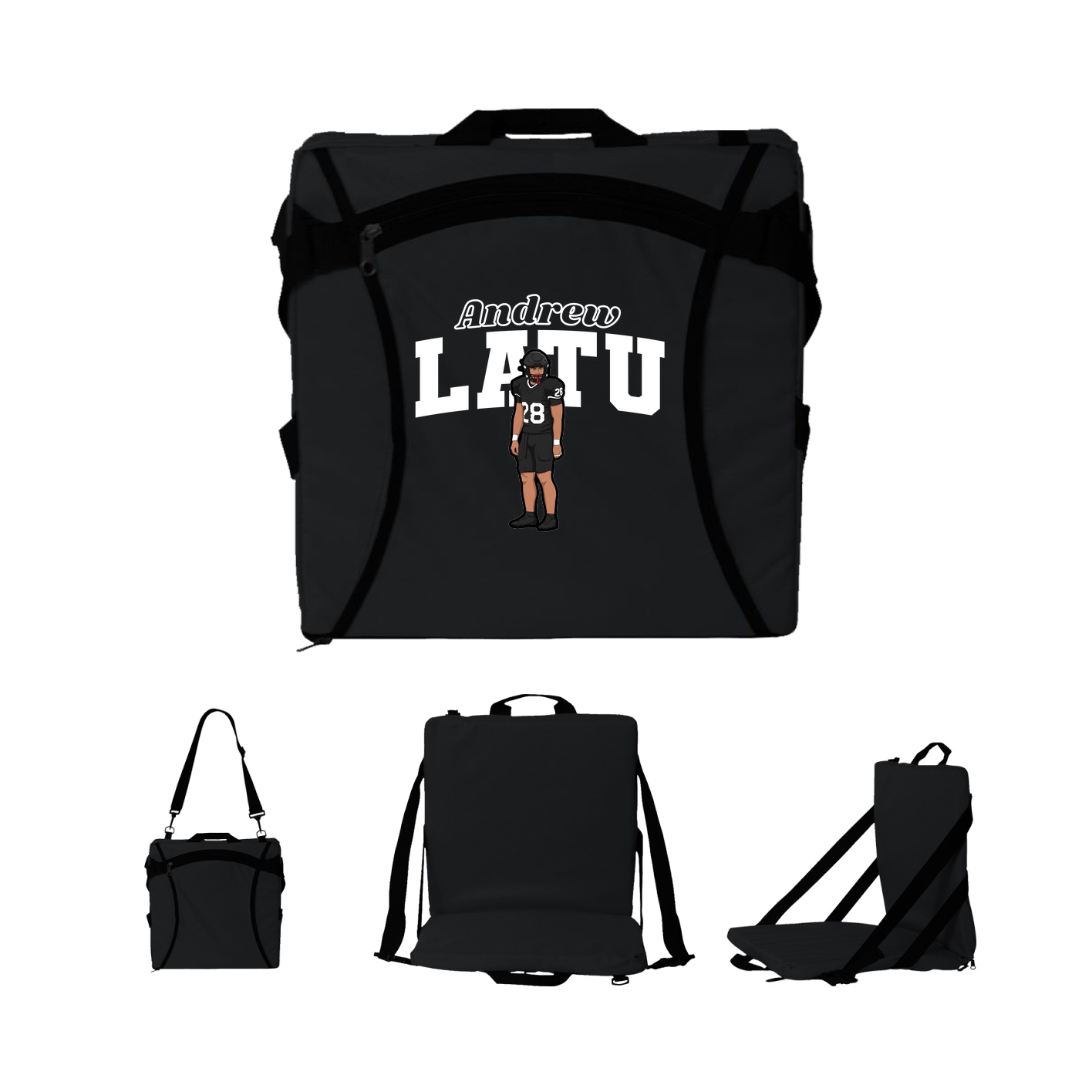 Folding Stadium Seat — Name Arch in Black