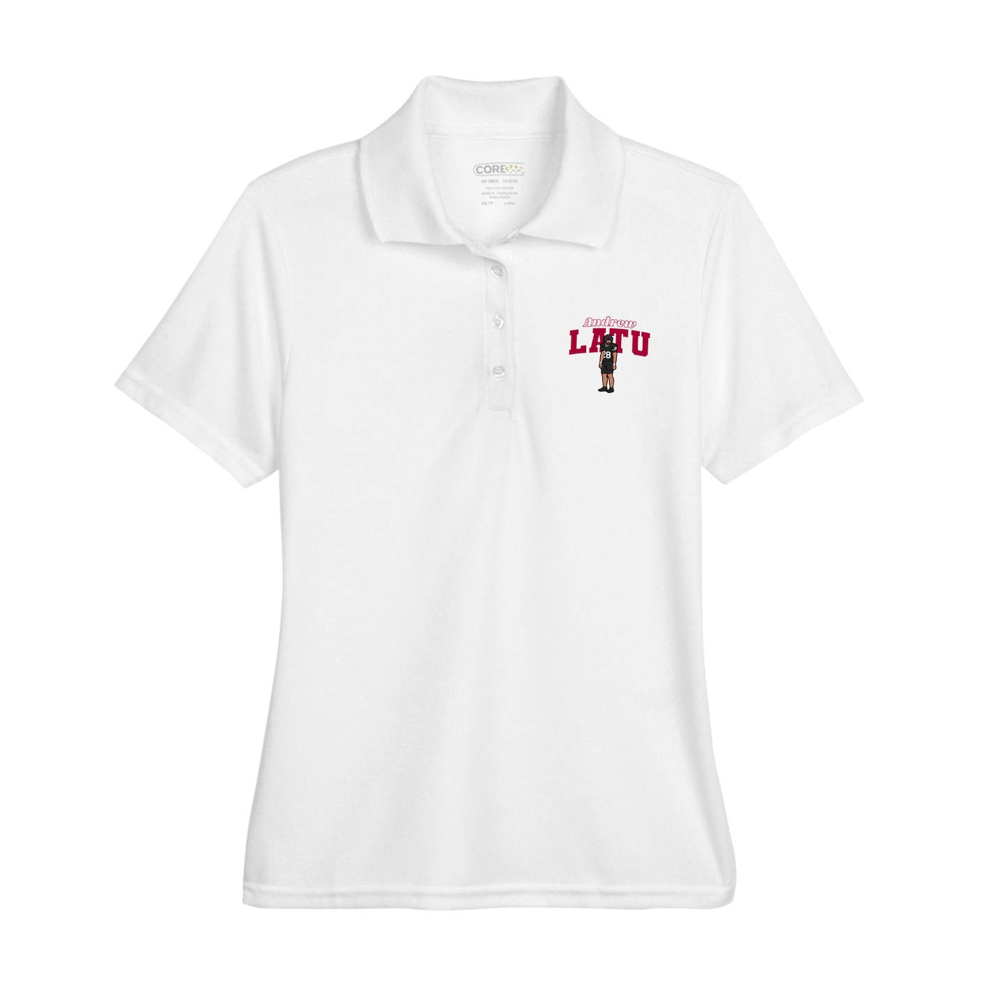Womens Performance Polo — Name Arch in White