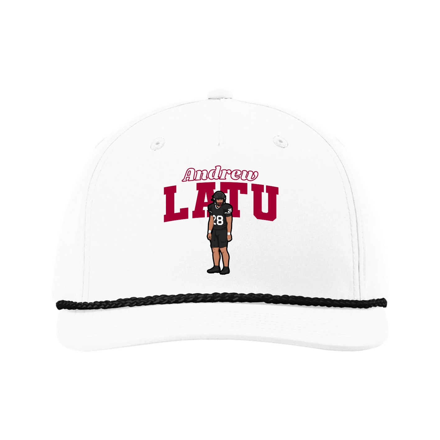 Five-Panel Classic Rope Cap — Name Arch in White