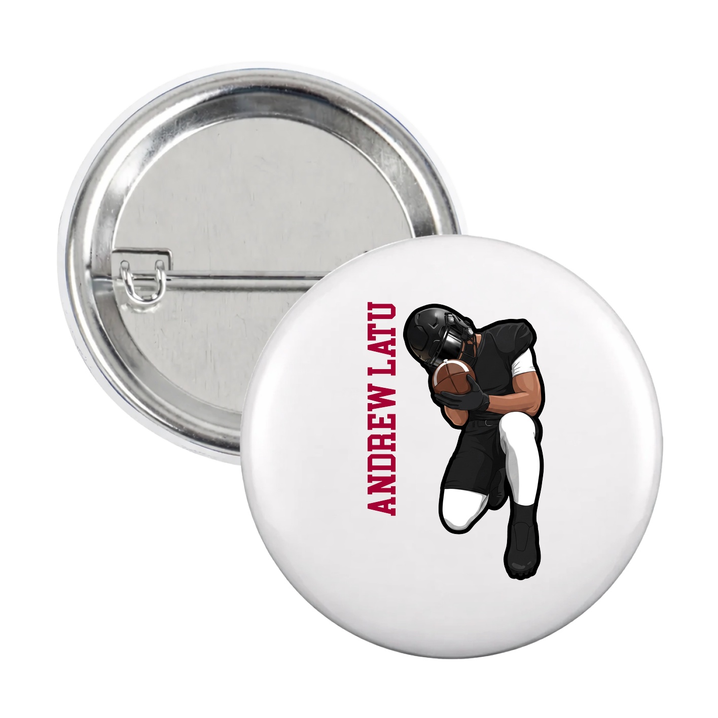 Game Day Button — Name Vertical in White