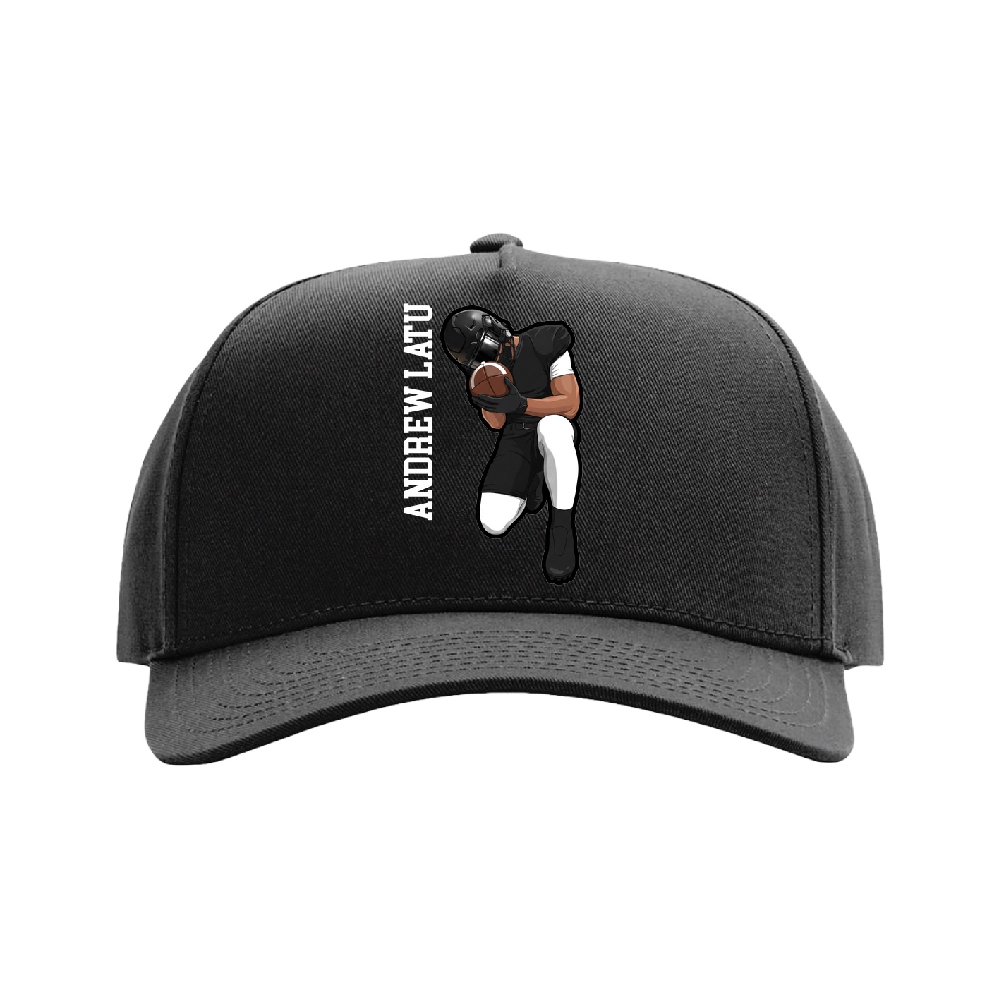 Full Fabric Five-Panel Champ Cap — Name Vertical in Black