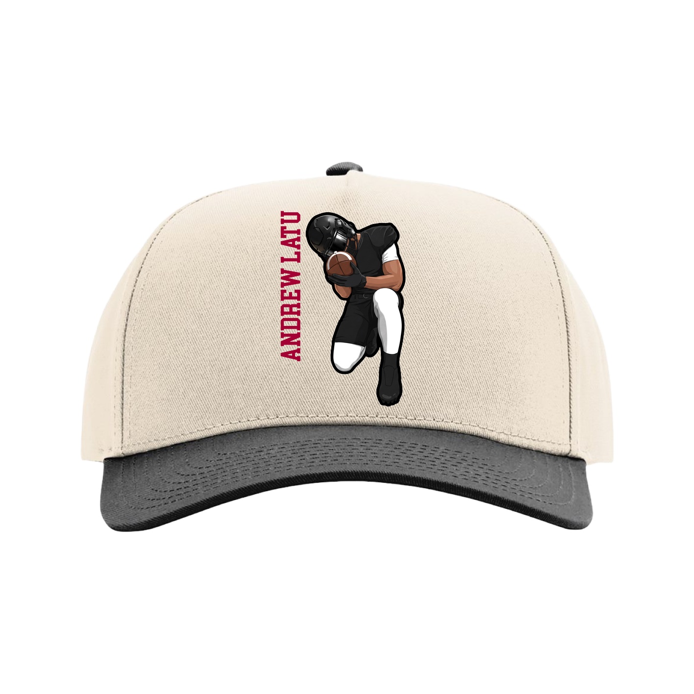 Full Fabric Five-Panel Champ Cap — Name Vertical in Cream/Black
