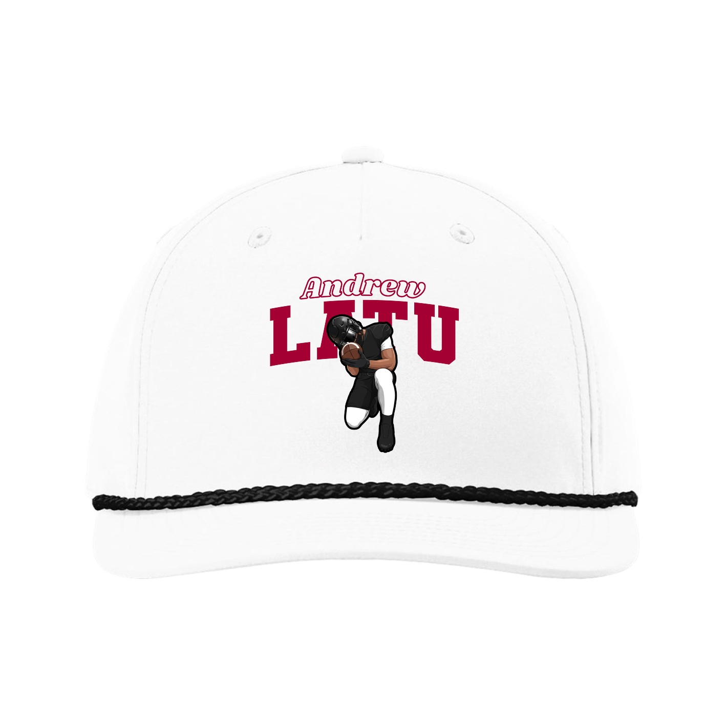 Five-Panel Classic Rope Cap — Name Arch in White