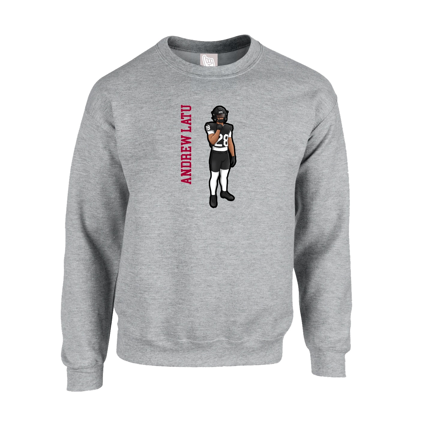Fleece Crew — Name Vertical in Grey