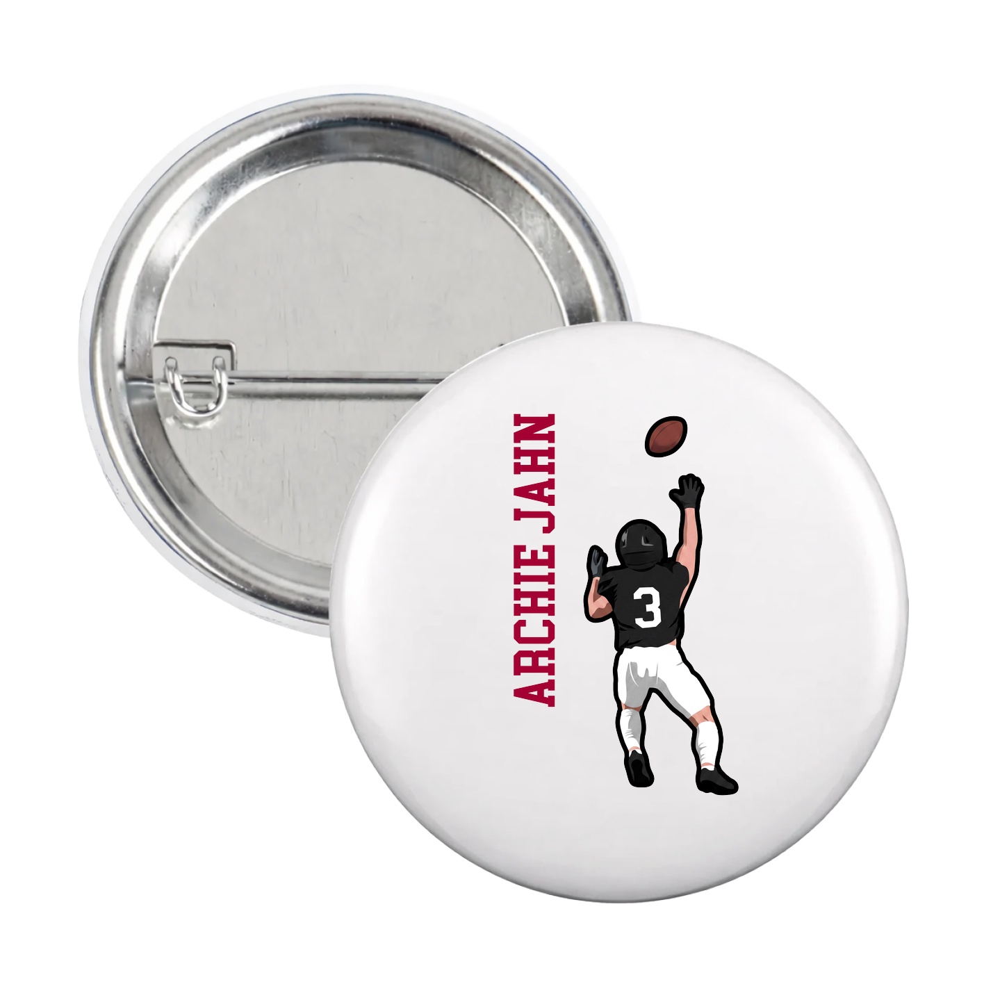 Game Day Button — Name Vertical in White