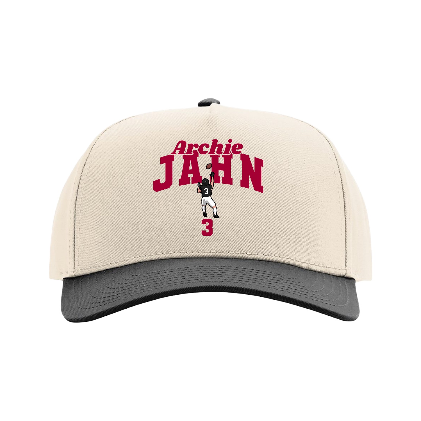Full Fabric Five-Panel Champ Cap — Signature Arch in Cream/Black