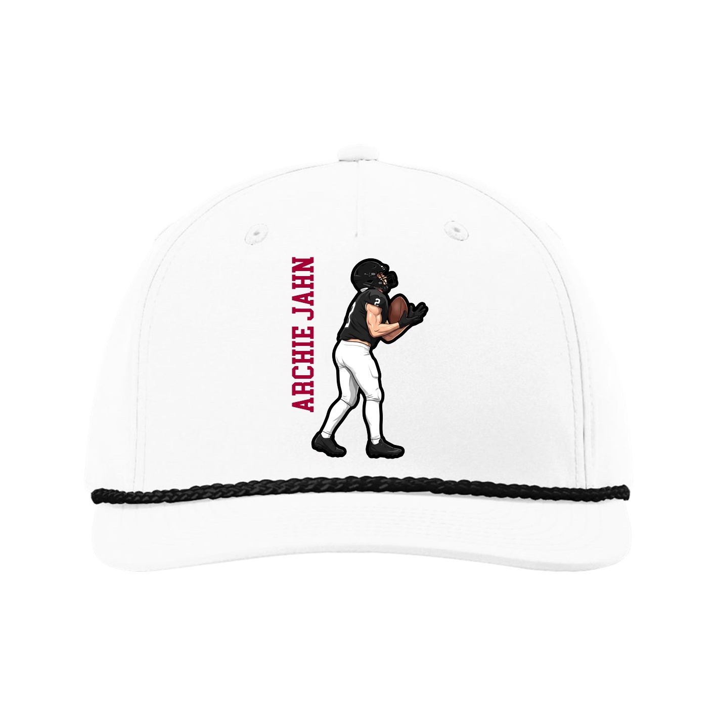 Five-Panel Classic Rope Cap — Name Vertical in White