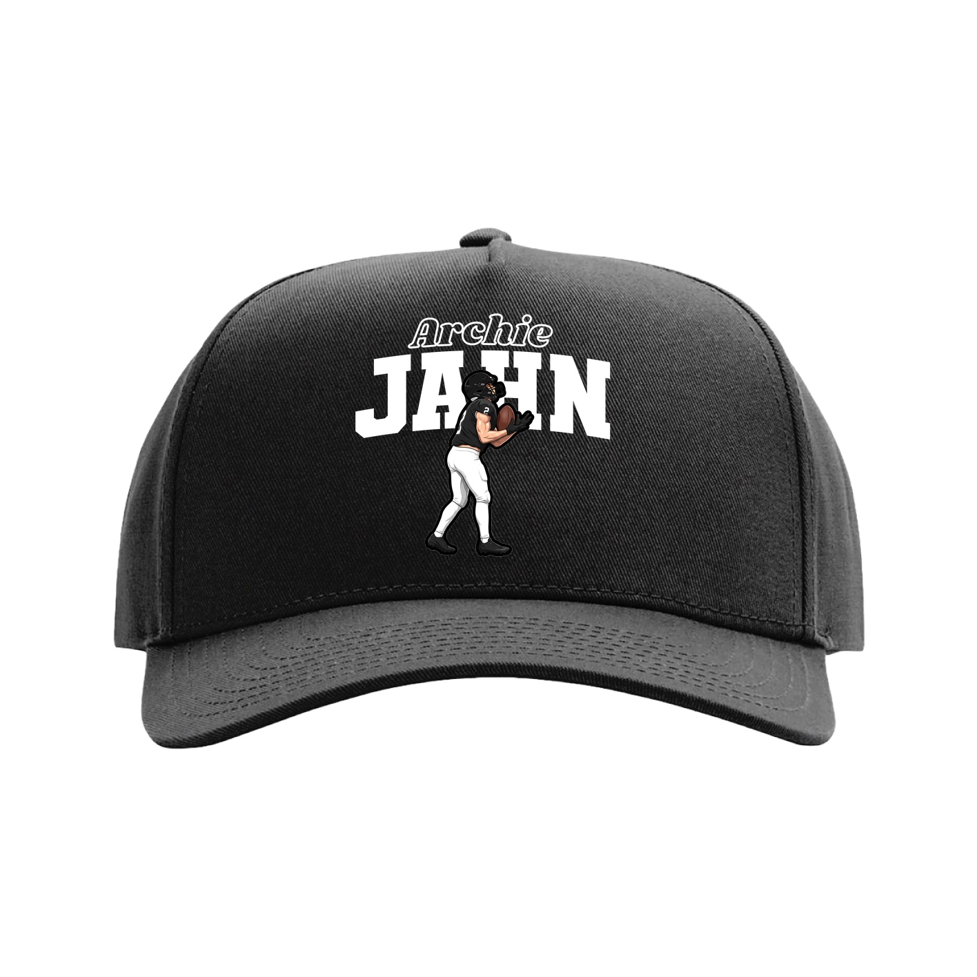 Full Fabric Five-Panel Champ Cap — Name Arch in Black