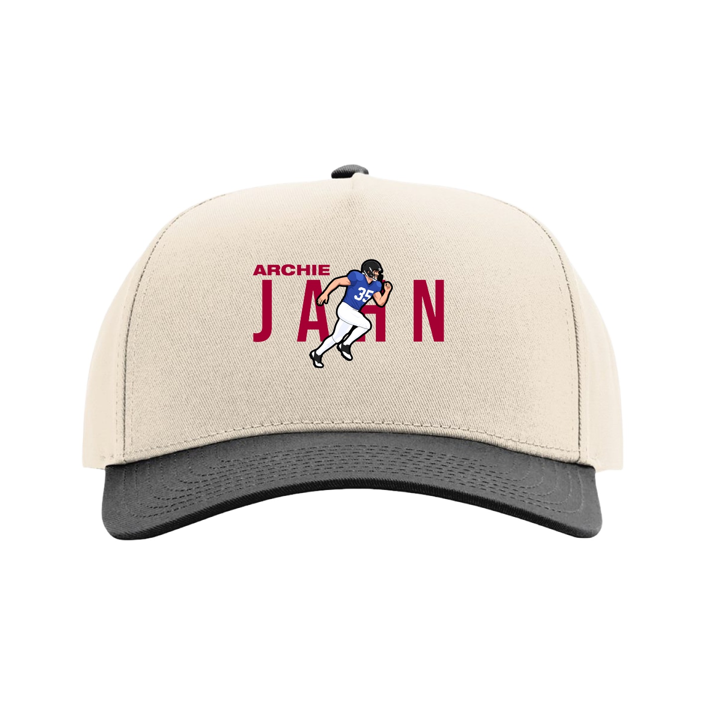 Full Fabric Five-Panel Champ Cap — Player Name in Cream/Black