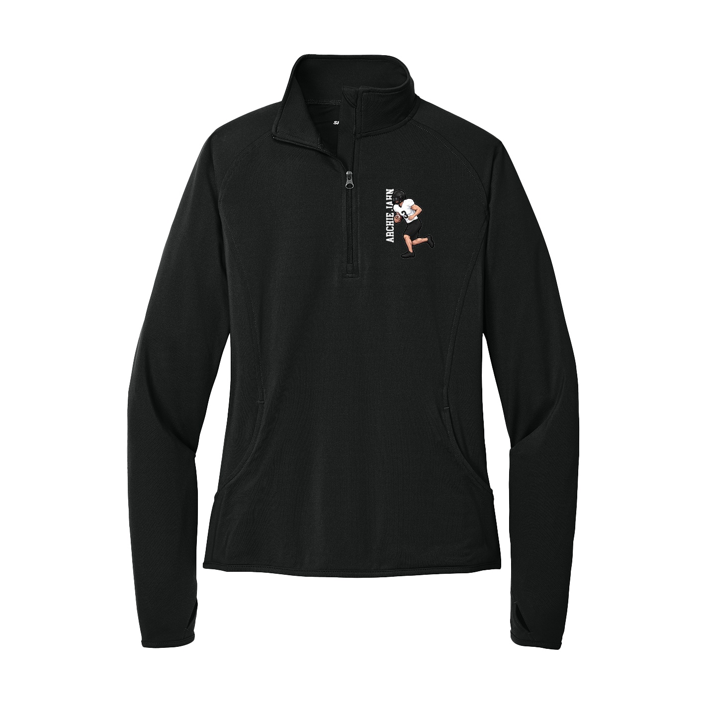 Women's Q-Zip Pullover — Name Vertical in Black
