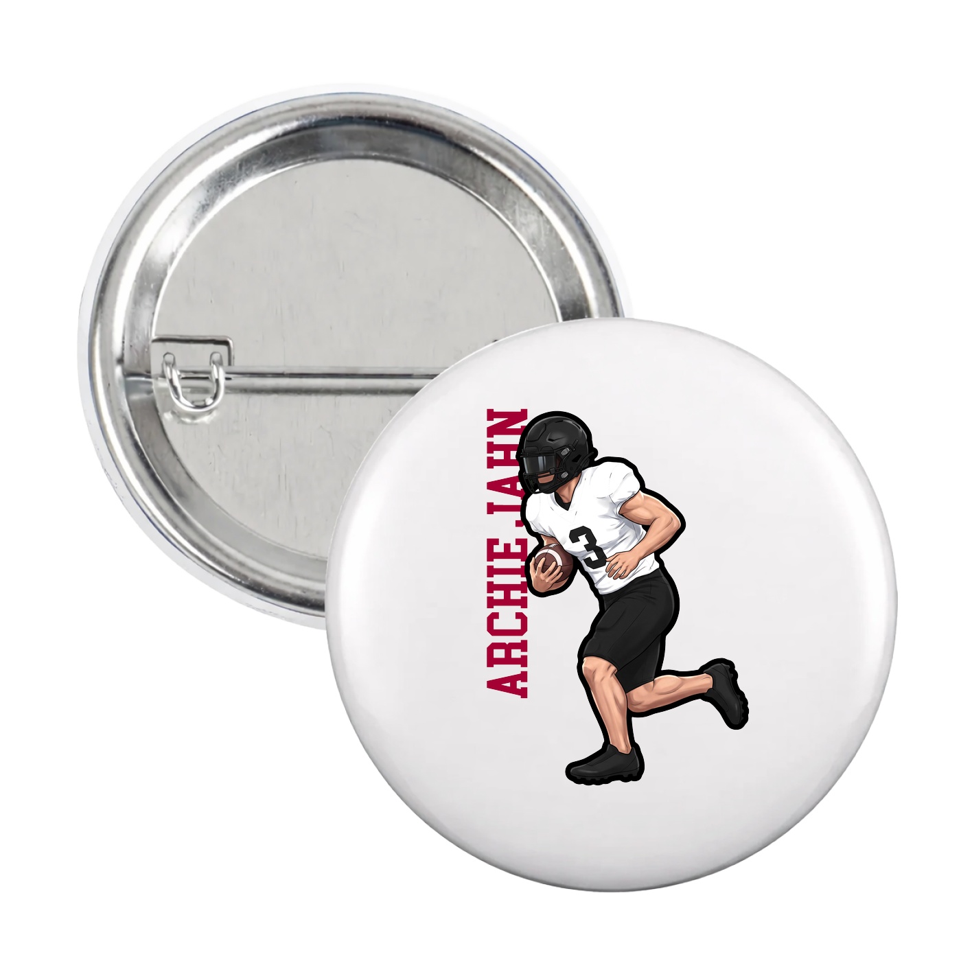 Game Day Button — Name Vertical in White