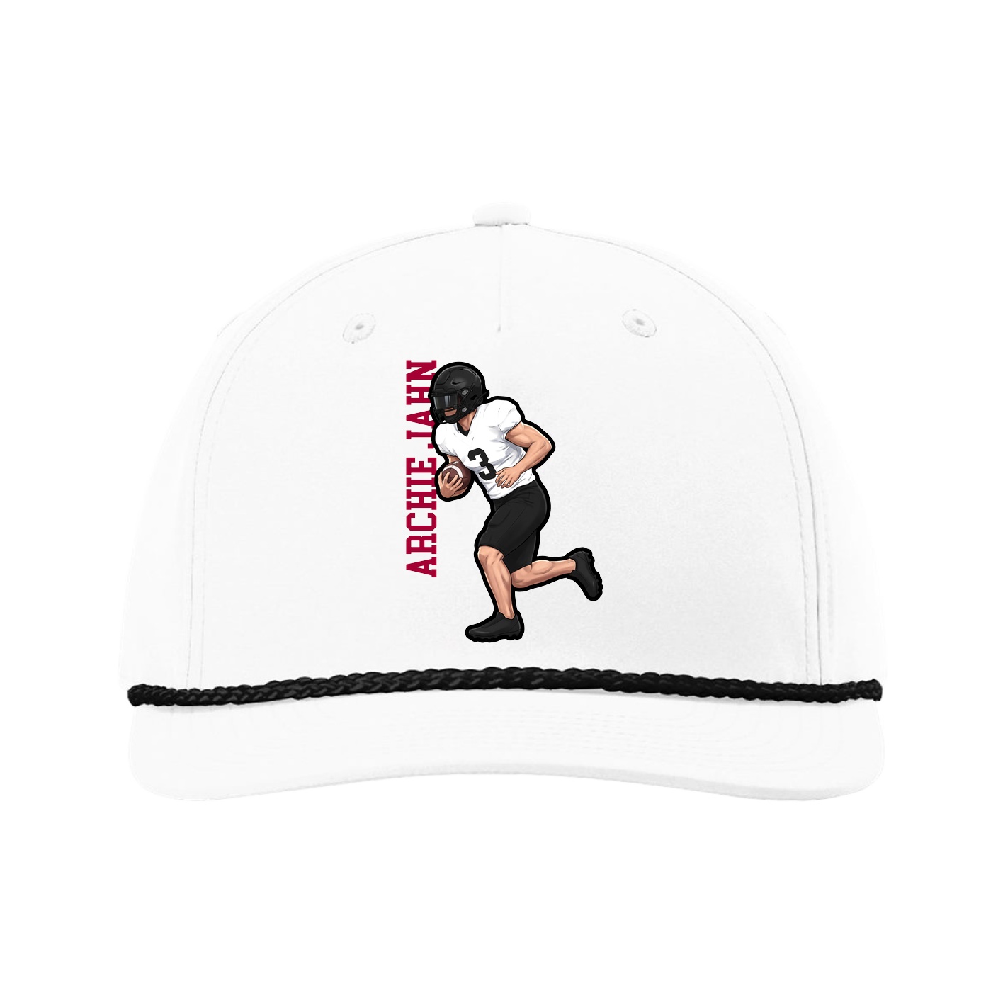Five-Panel Classic Rope Cap — Name Vertical in White