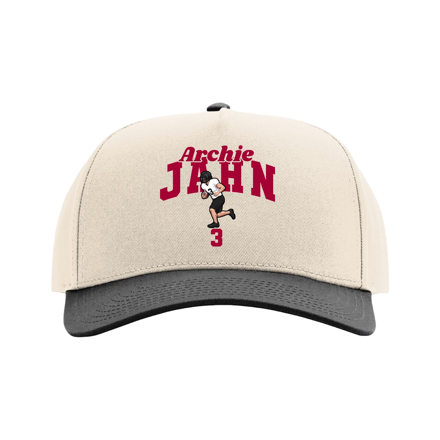 Full Fabric Five-Panel Champ Cap — Signature Arch in Cream/Black