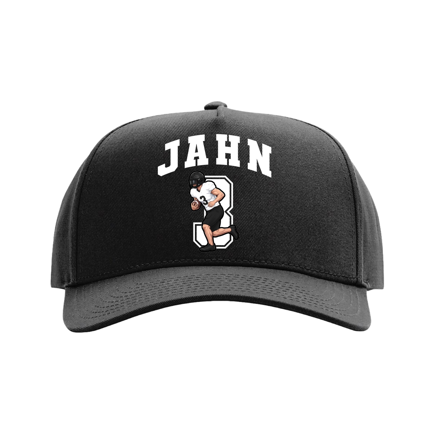 Full Fabric Five-Panel Champ Cap — Number in Black