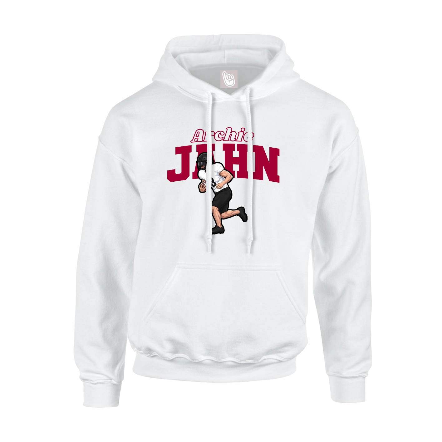 Youth Hoodie — Name Arch in White