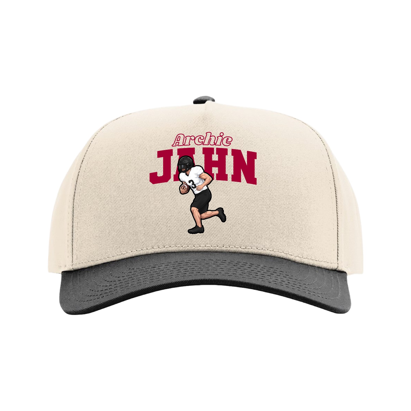 Full Fabric Five-Panel Champ Cap — Name Arch in Cream/Black