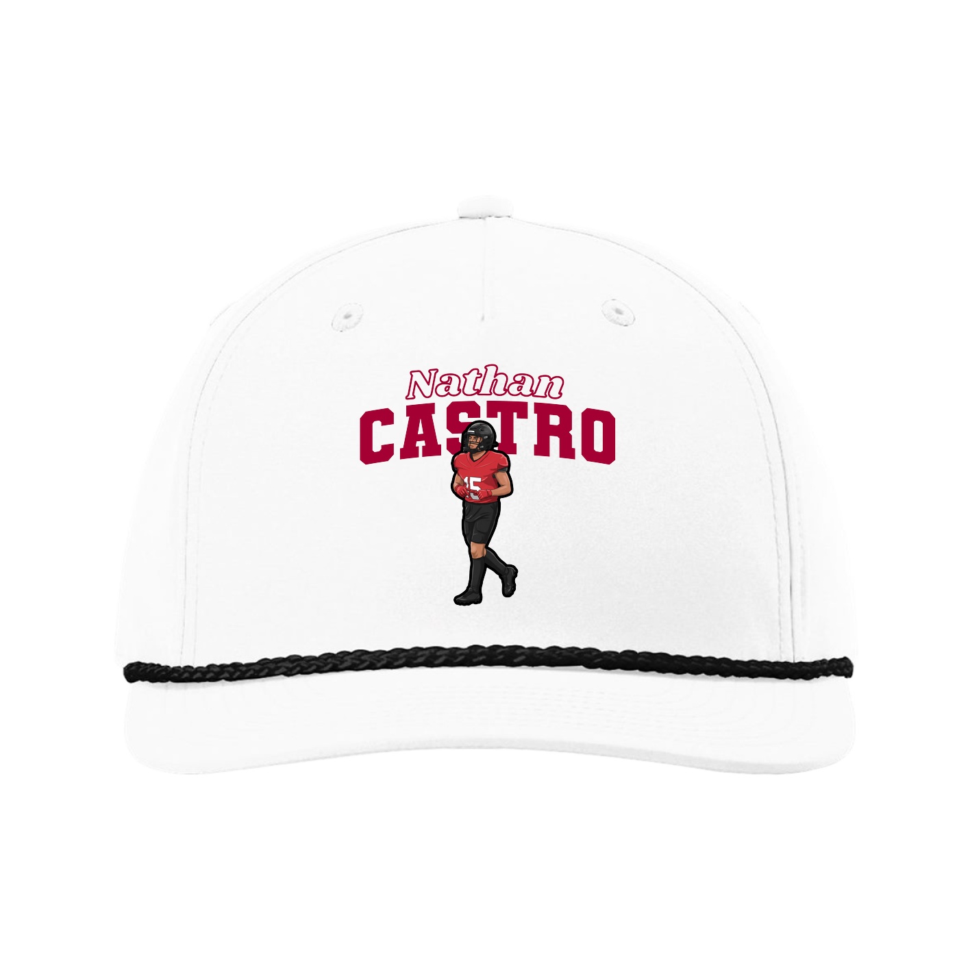 Five-Panel Classic Rope Cap — Name Arch in White