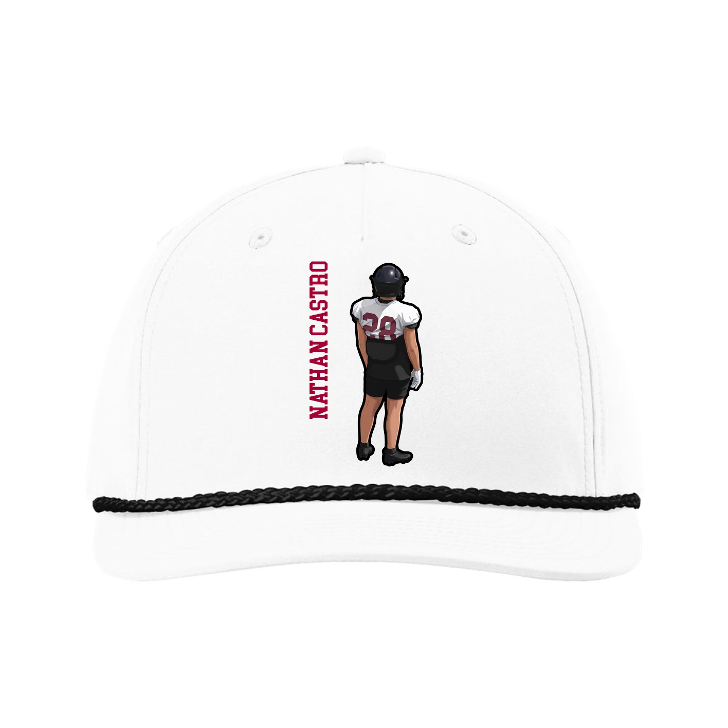 Five-Panel Classic Rope Cap — Name Vertical in White