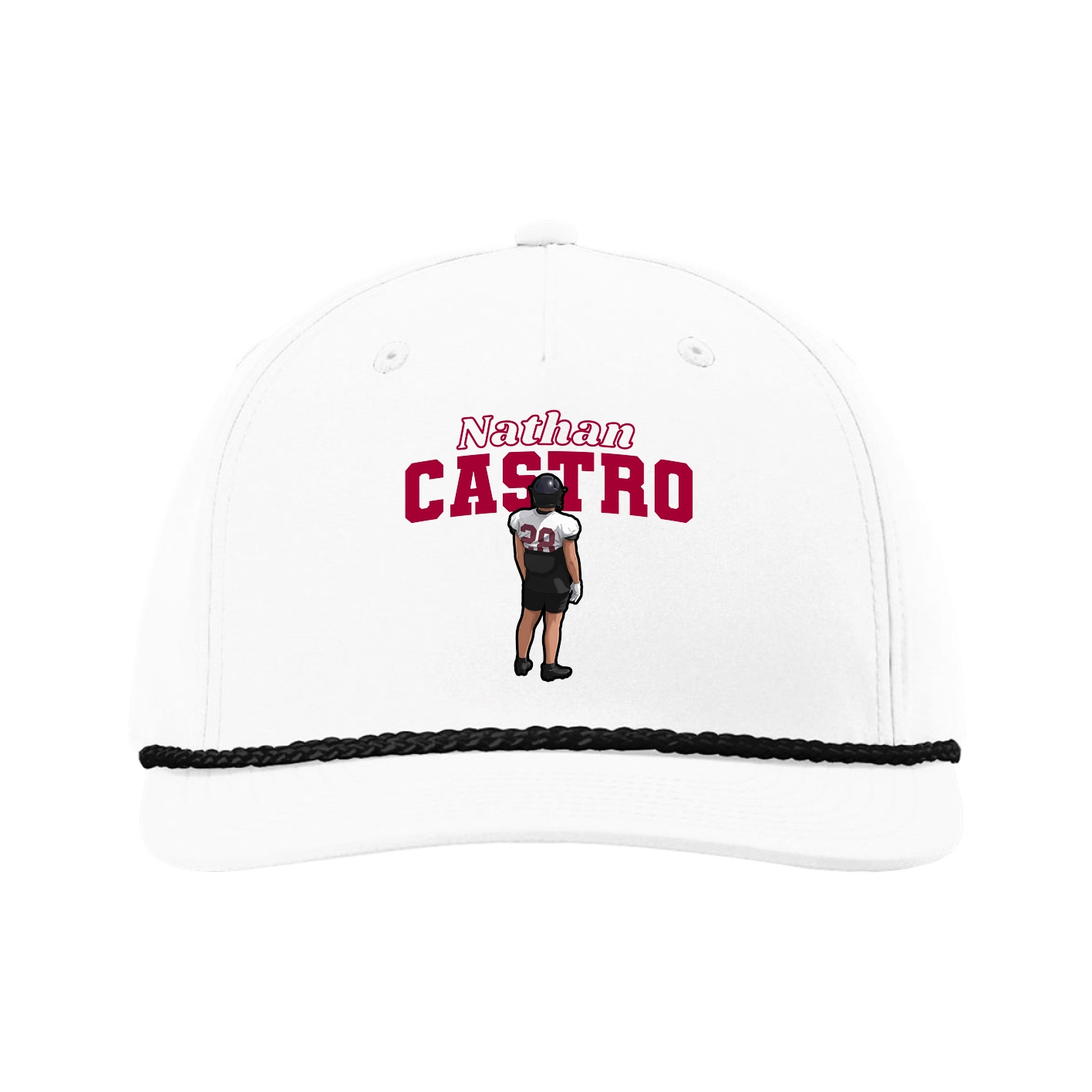 Five-Panel Classic Rope Cap — Name Arch in White
