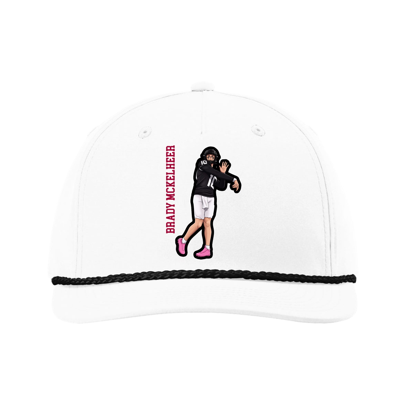 Five-Panel Classic Rope Cap — Name Vertical in White