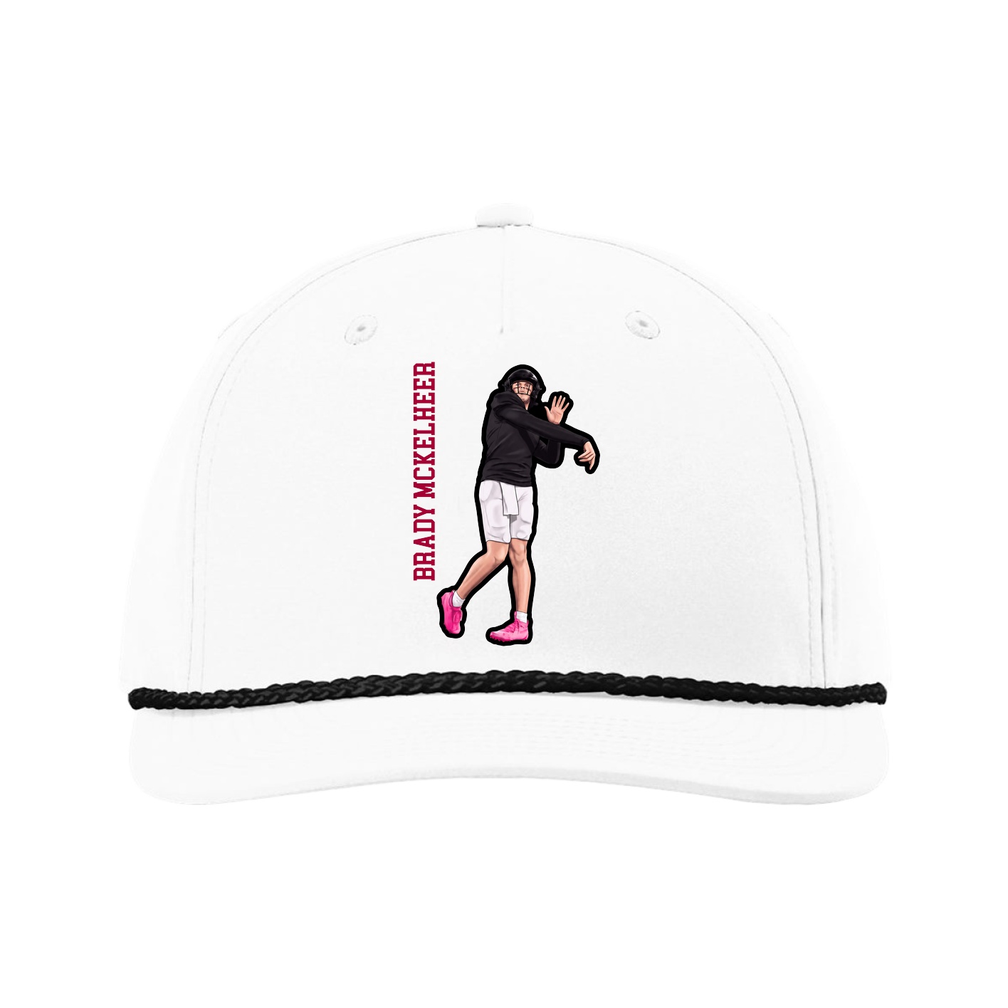 Five-Panel Classic Rope Cap — Name Vertical in White