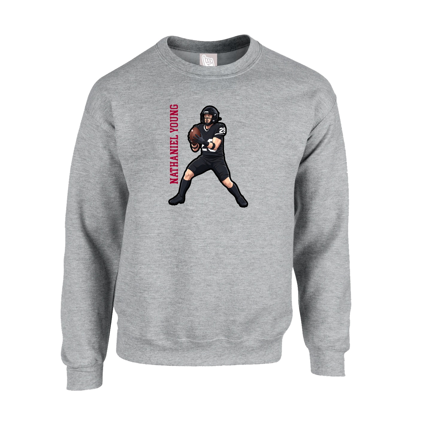 Fleece Crew — Name Vertical in Grey