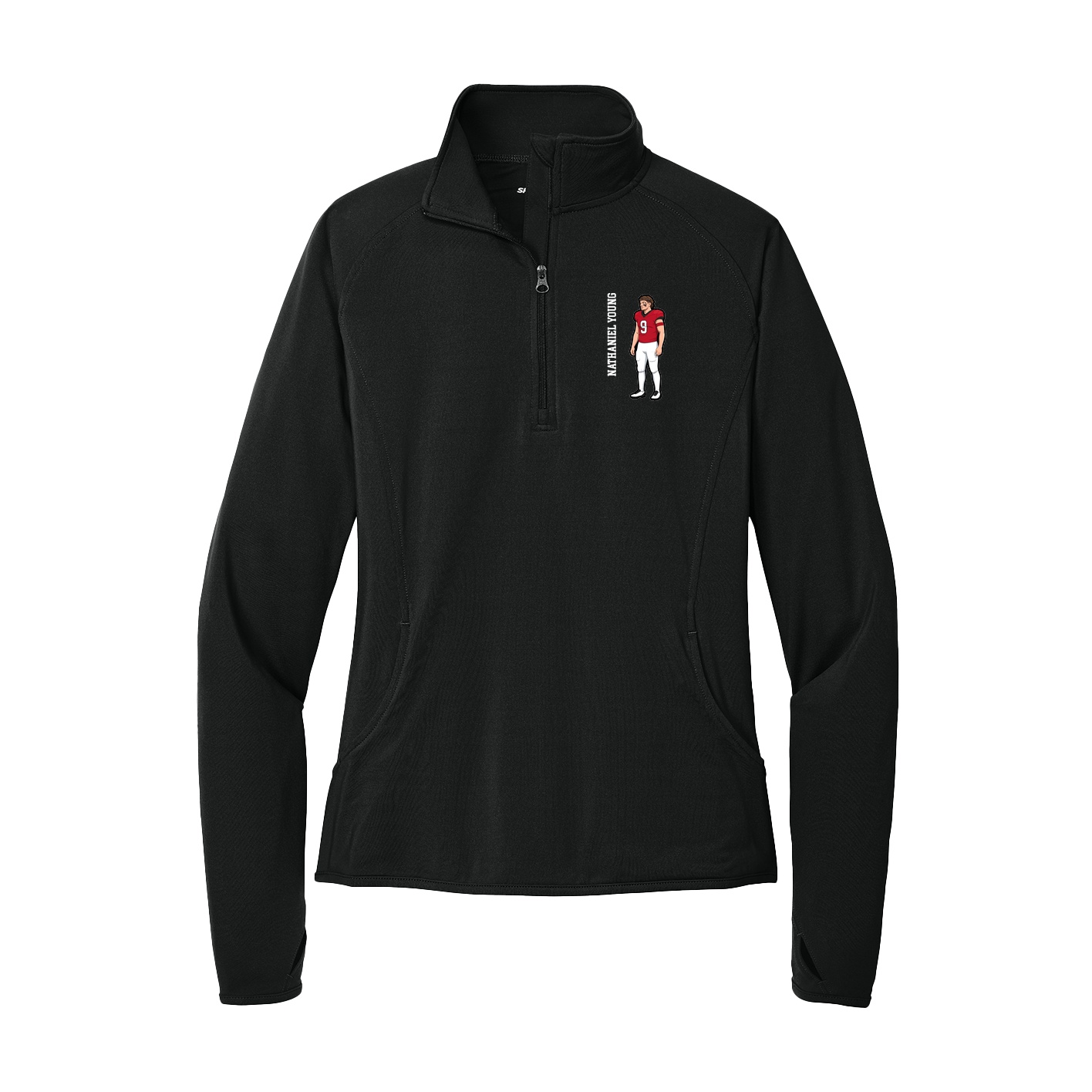 Women's Q-Zip Pullover — Name Vertical in Black