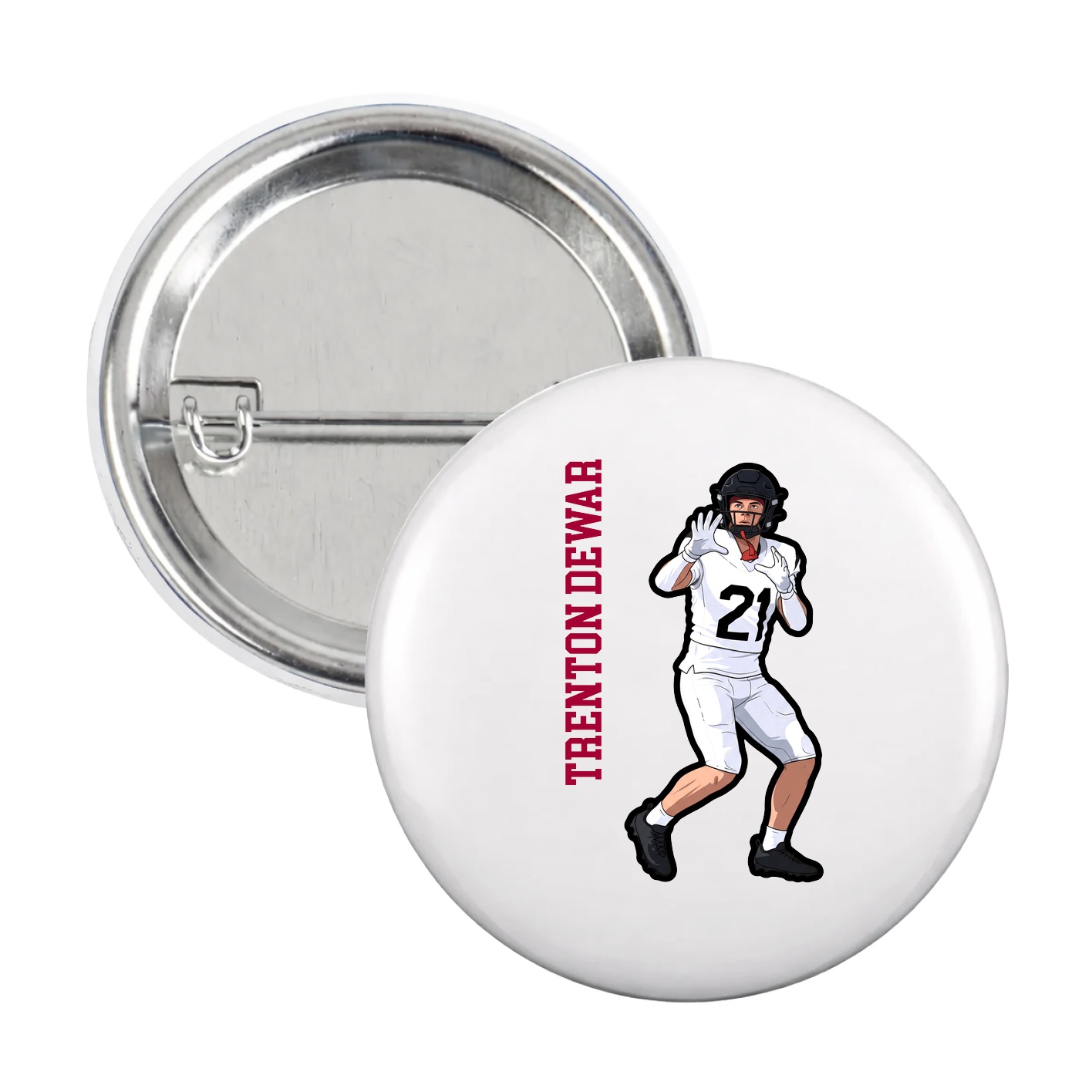 Game Day Button — Name Vertical in White