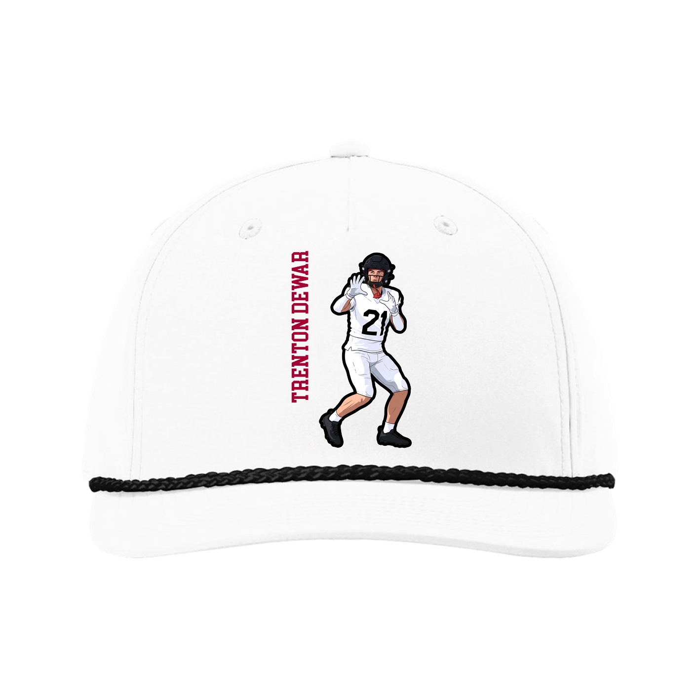 Five-Panel Classic Rope Cap — Name Vertical in White