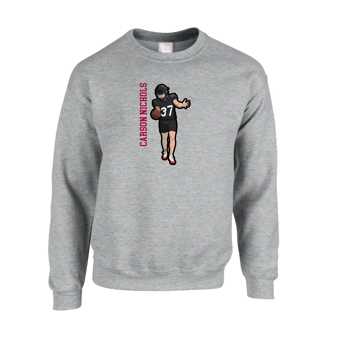 Fleece Crew — Name Vertical in Grey
