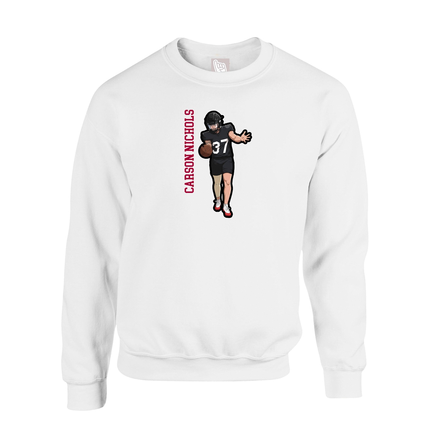 Fleece Crew — Name Vertical in White