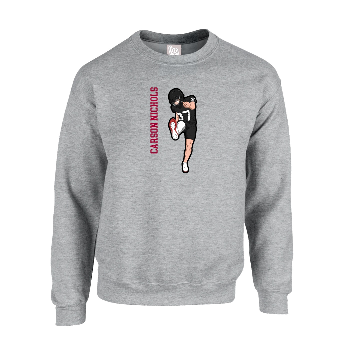 Fleece Crew — Name Vertical in Grey