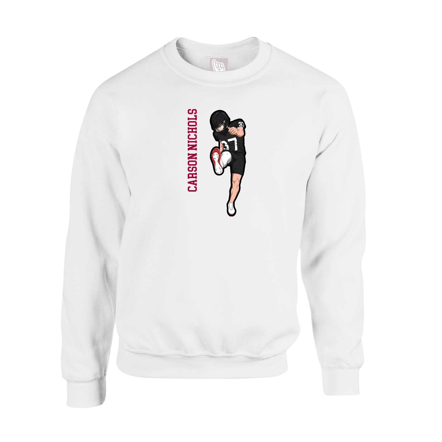 Fleece Crew — Name Vertical in White