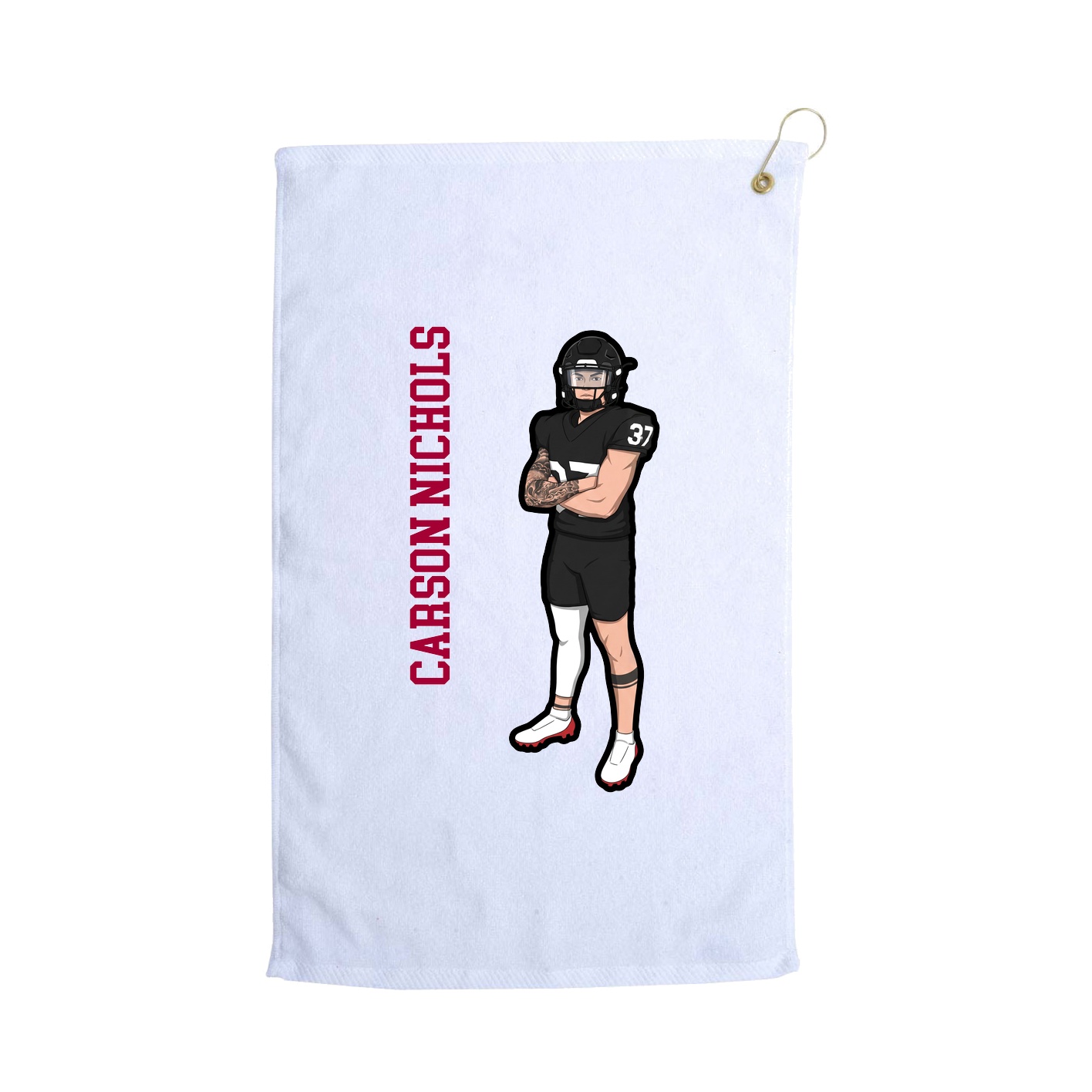 Golf Towel — Name Vertical in White