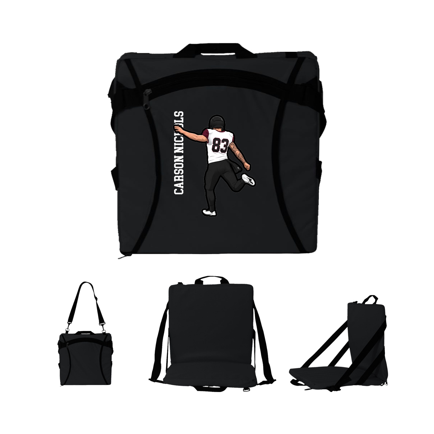 Folding Stadium Seat — Name Vertical in Black
