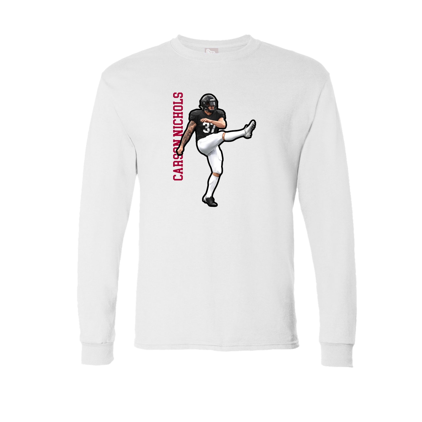 Long Sleeve Tee — Name Vertical in White