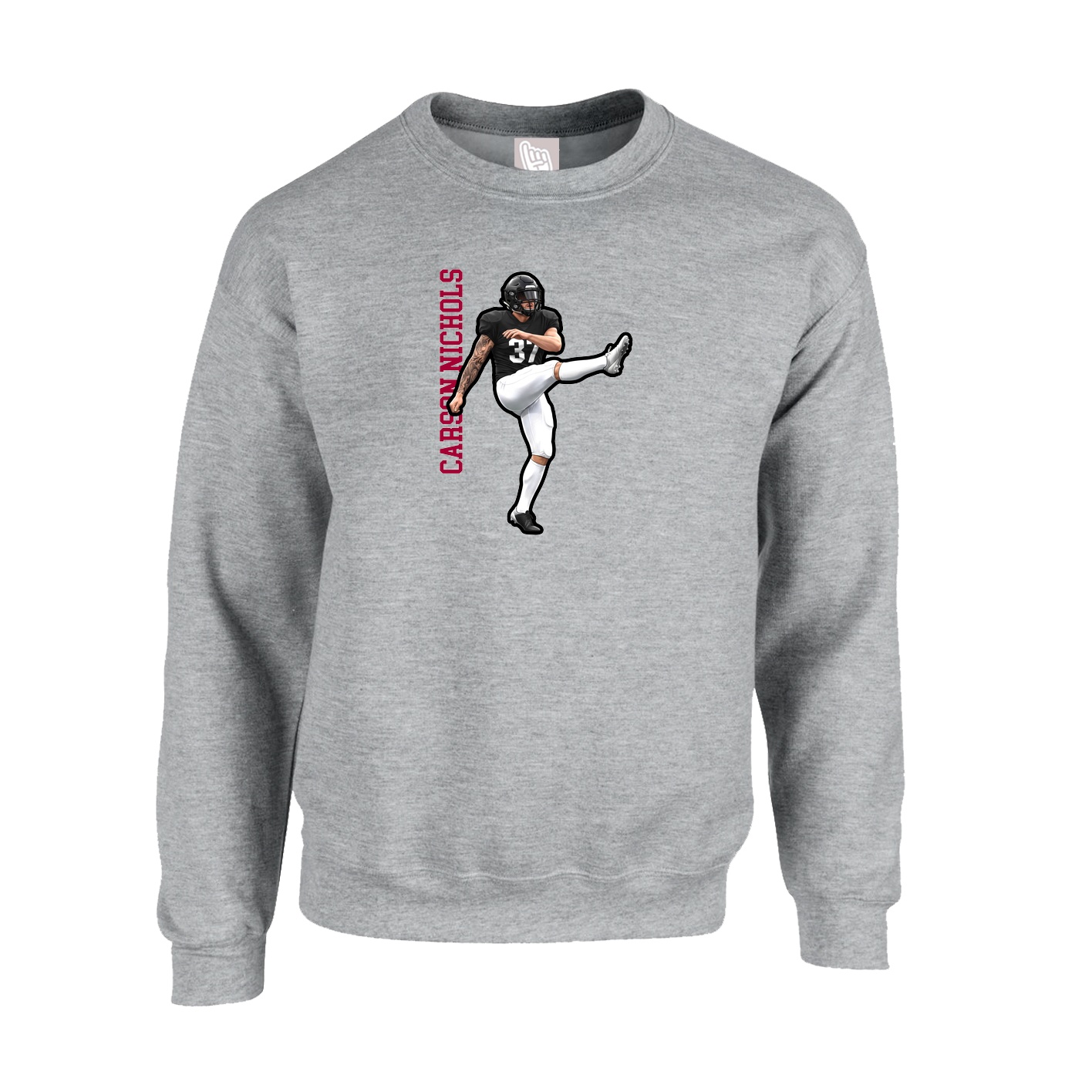 Fleece Crew — Name Vertical in Grey