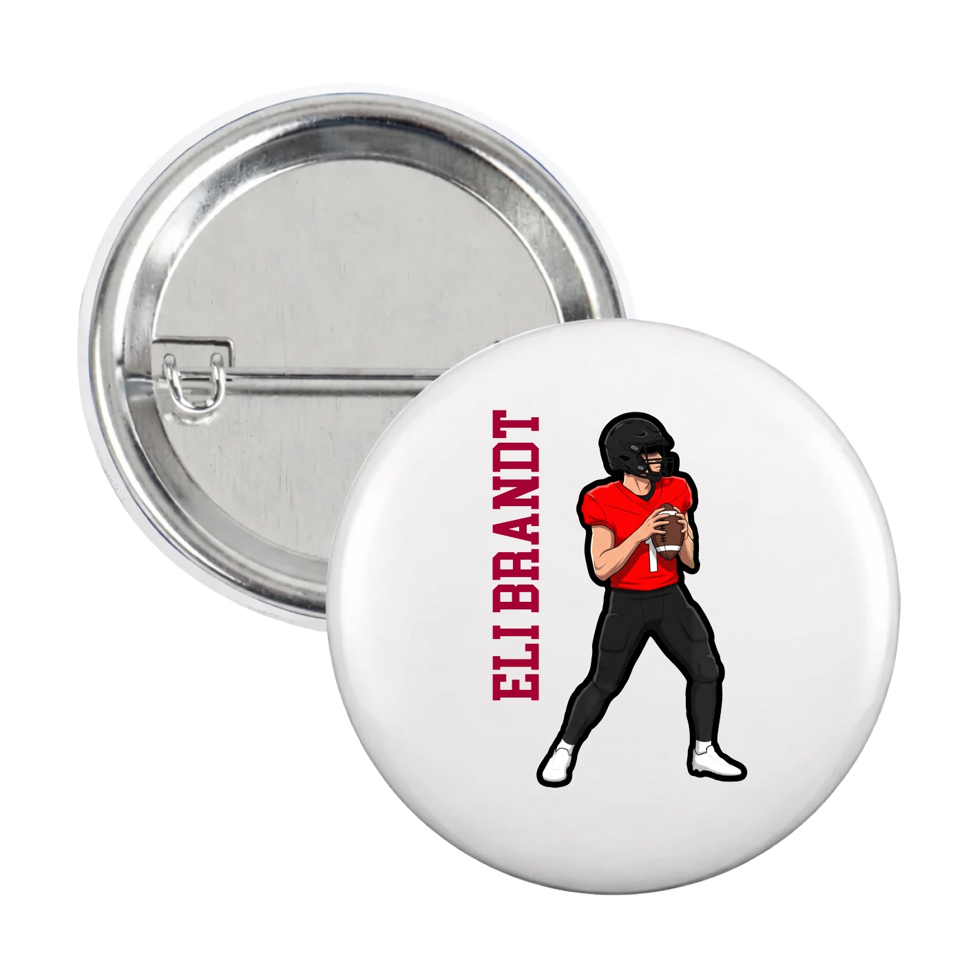 Game Day Button — Name Vertical in White