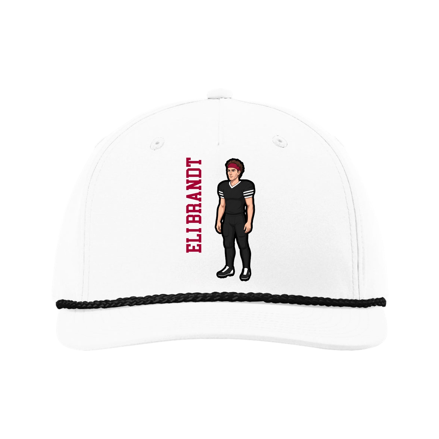 Five-Panel Classic Rope Cap — Name Vertical in White