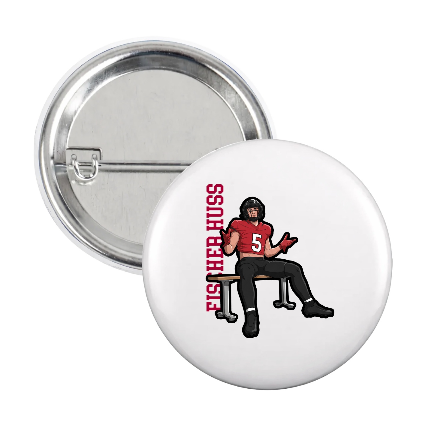 Game Day Button — Name Vertical in White