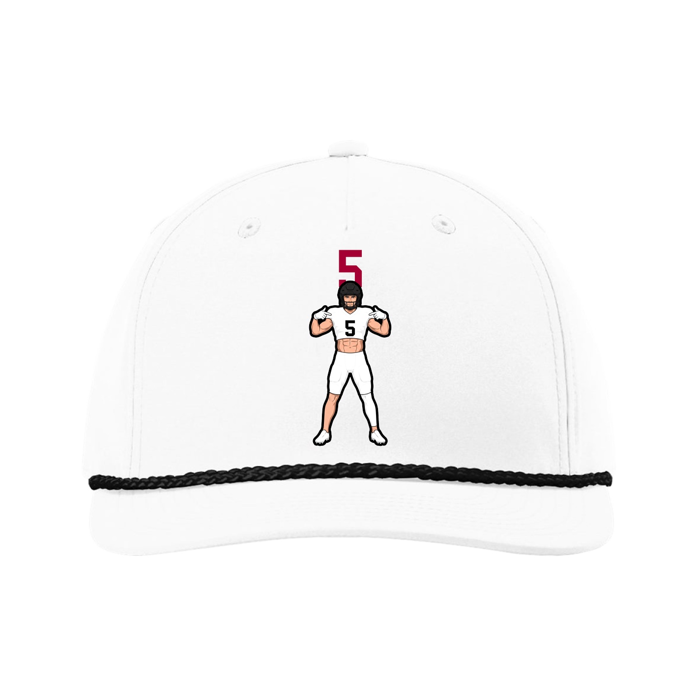 Five-Panel Classic Rope Cap — Number Top in White