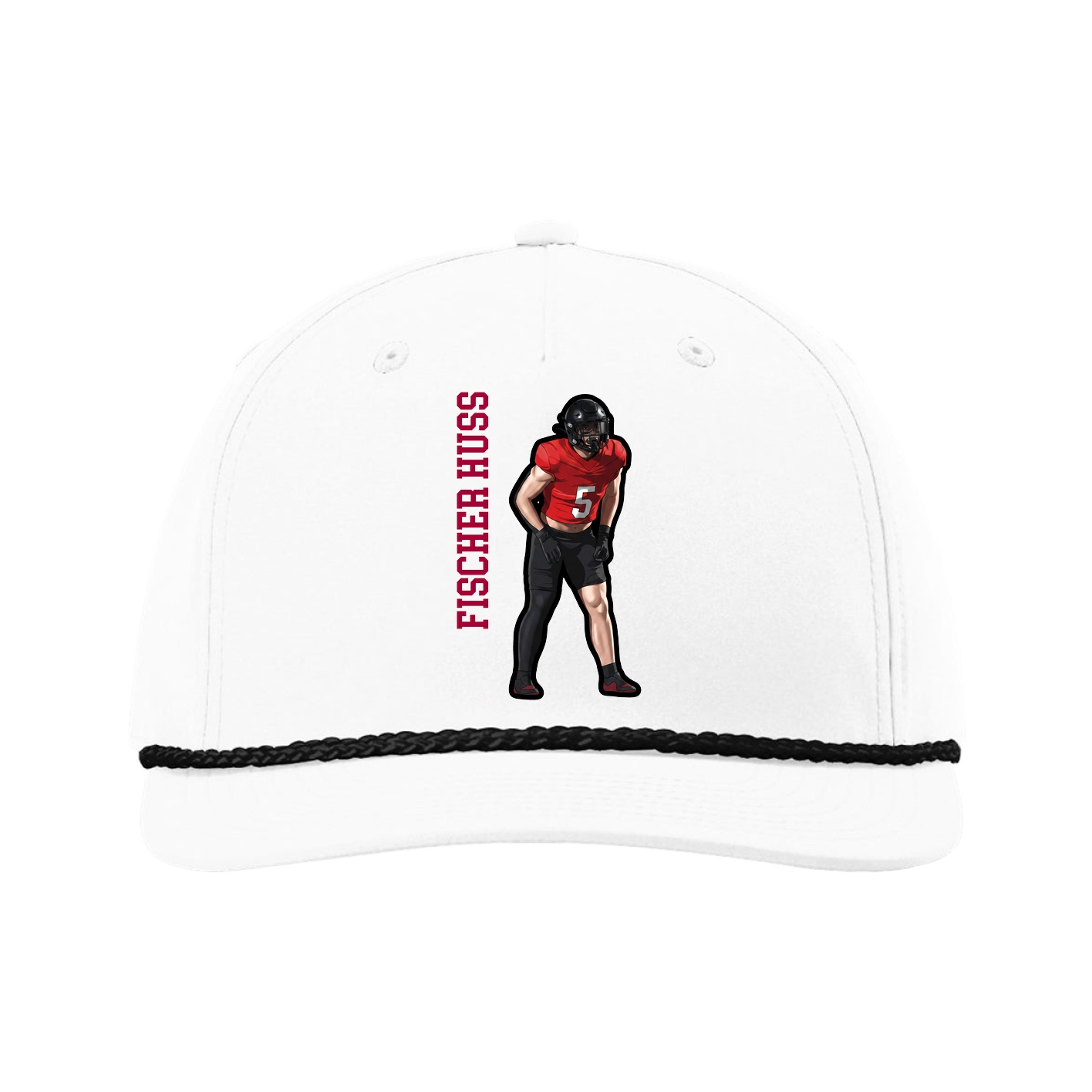 Five-Panel Classic Rope Cap — Name Vertical in White