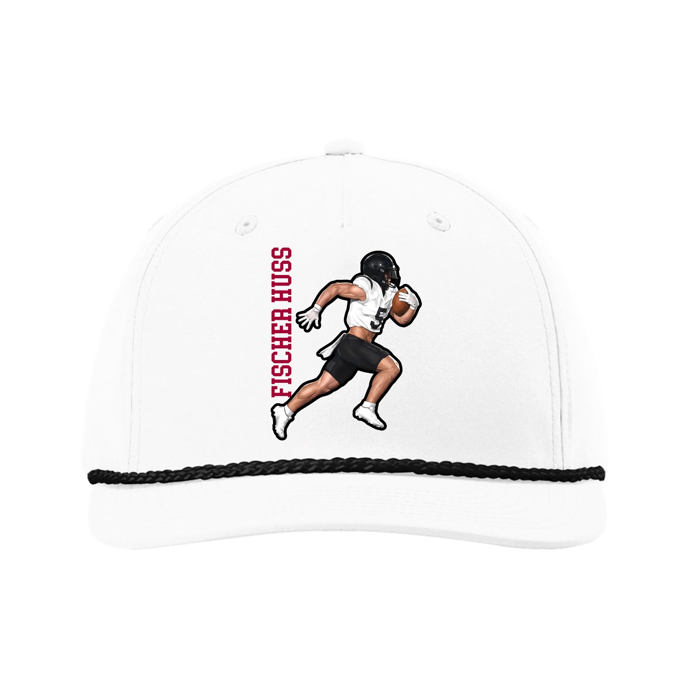 Five-Panel Classic Rope Cap — Name Vertical in White