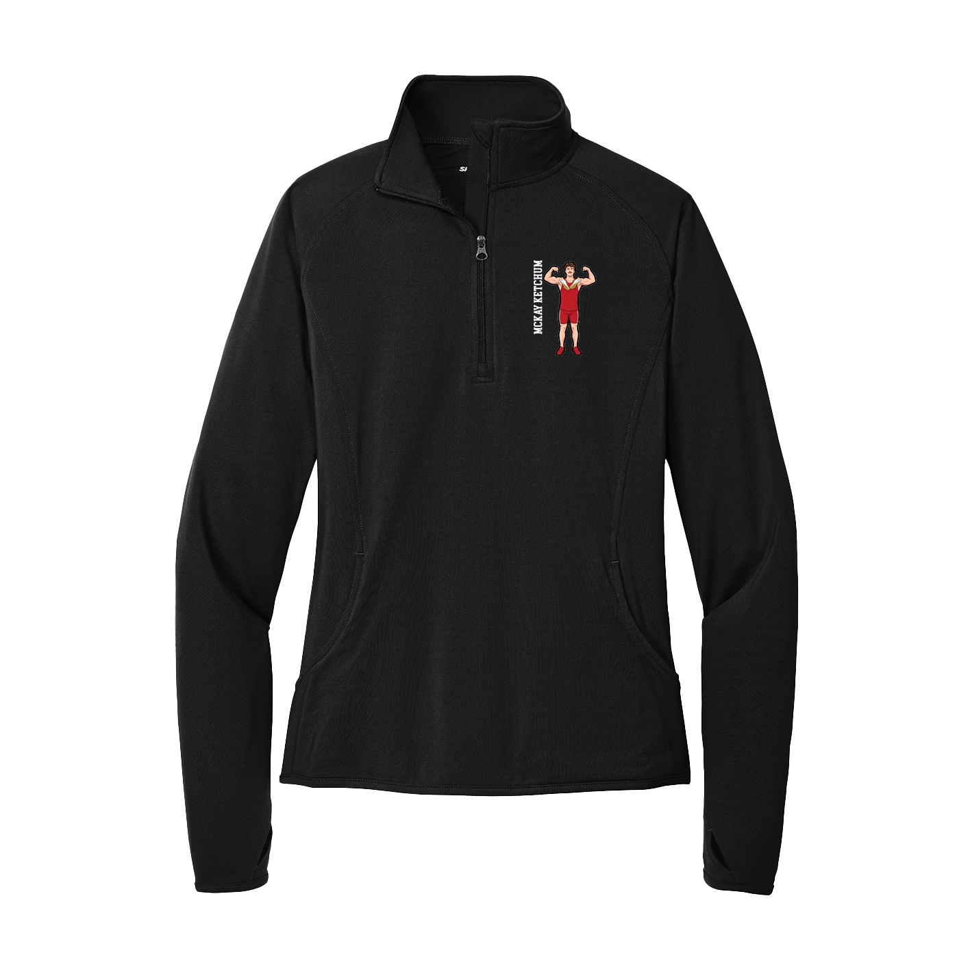 Women's Q-Zip Pullover — Name Vertical in Black