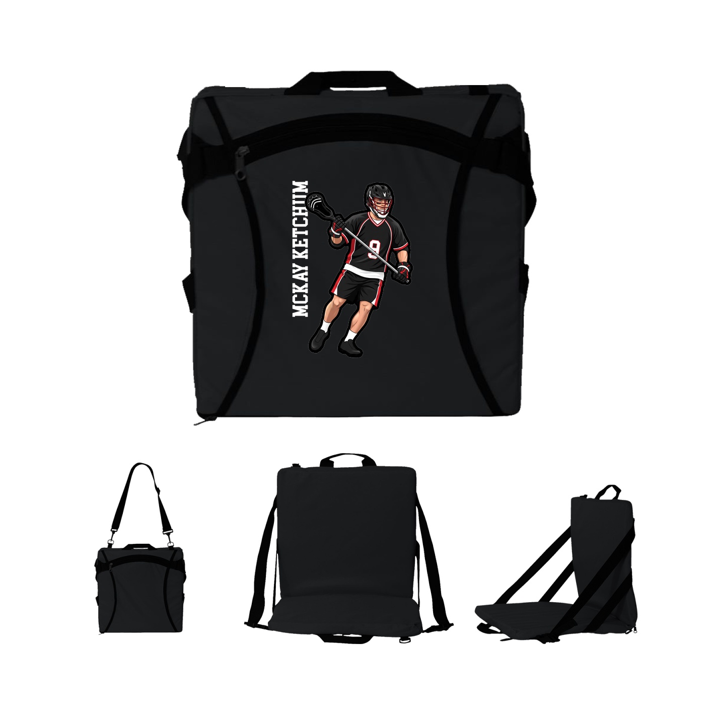 Folding Stadium Seat — Name Vertical in Black