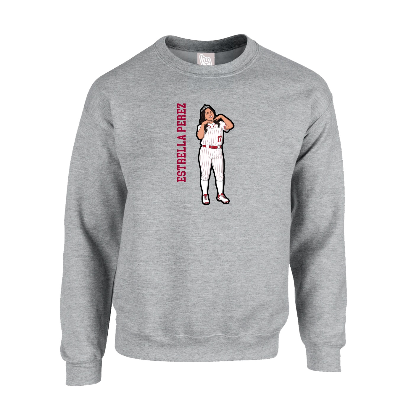 Fleece Crew — Name Vertical in Grey