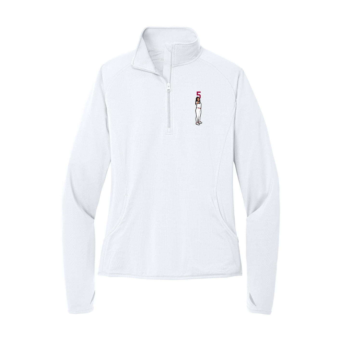 Women's Q-Zip Pullover — Number Top in White