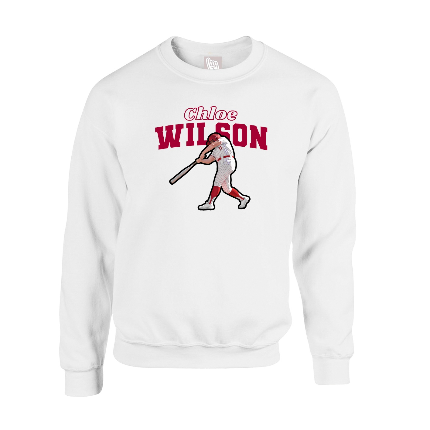 Fleece Crew — Name Arch in White